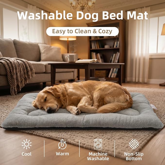 Dog Bed 36" for Metal Crate Pad,Washable Sleeping Mat for Medium/Large Pets | Soft faux rabbit fur, non-slip,machine wash/dry, plush cushioning, for crates, floors & travel, multiple sizes for all breeds - Image 6