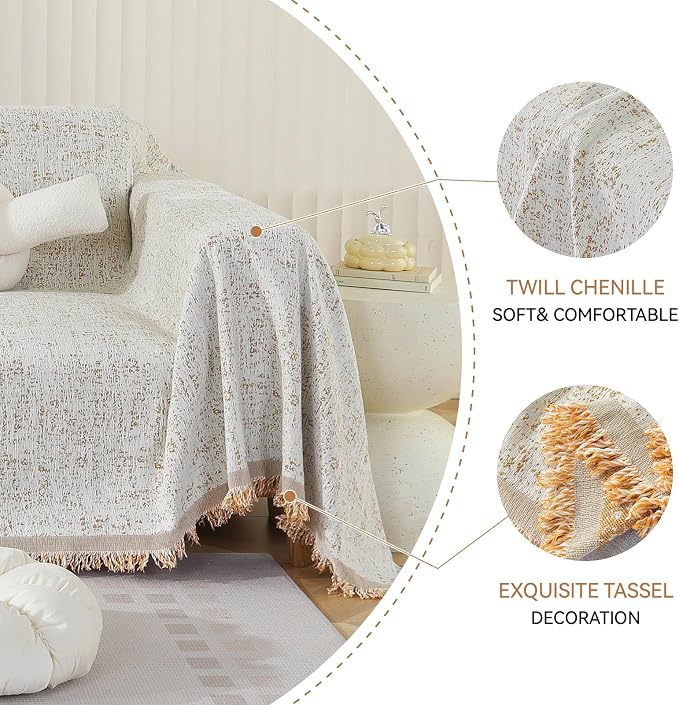 Deep Dream Couch Cover Blanket, Soft Chenille Sofa Covers for 3 Cushion Couch, Sofa Slipcovers Washable Furniture Protector for Dogs Pets (Khaki, 71''x134'') - Image 4