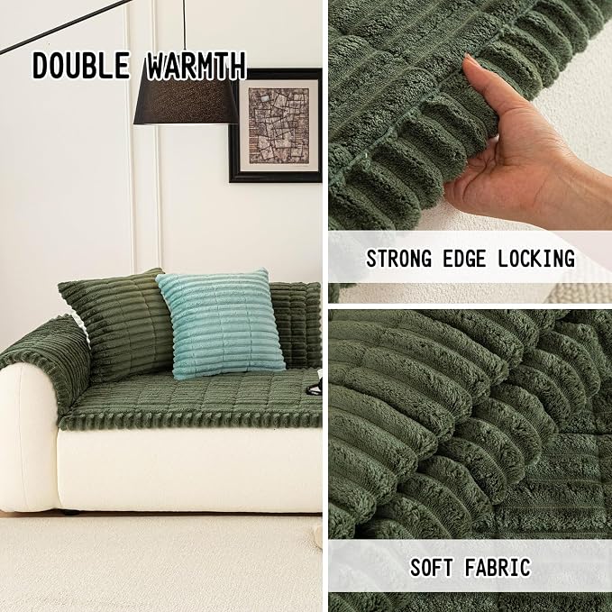 Sofa Couch Cover, Sofa Covers for Dogs Washable, Non-Slip Striped Sofa Slipcovers for Sectional Sofa, Sofa Cover Furniture Protector for L Shaped(Dark Green, 27.6"x 27.6") - Image 2