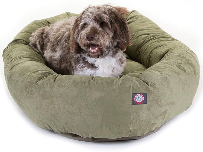 Majestic Pet 52 Inch Suede Calming Dog Bed Washable – Cozy Soft Round Dog Bed with Spine Support for Dogs to Rest Their Head - Fluffy Donut Dog Bed 52x35x11 (Inch) - Round Pet Bed X- Large – Sage by MajesticPet