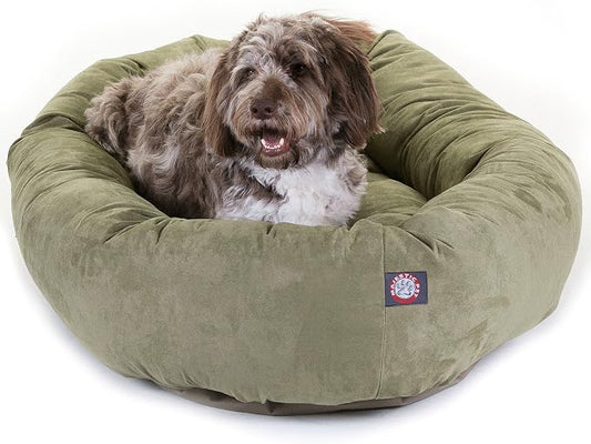 Majestic Pet 52 Inch Suede Calming Dog Bed Washable – Cozy Soft Round Dog Bed with Spine Support for Dogs to Rest Their Head - Fluffy Donut Dog Bed 52x35x11 (Inch) - Round Pet Bed X- Large – Sage by MajesticPet