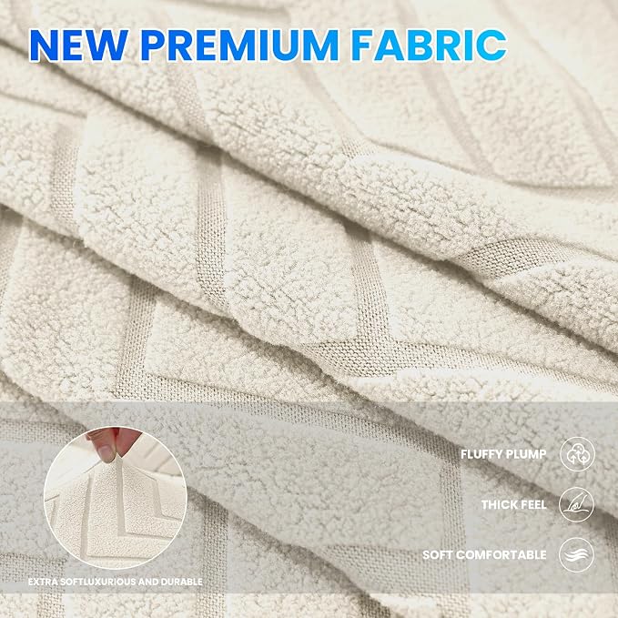 Stretch Sofa Cover Non-Slip Washable Furniture Protector | Stretch, 91"-110".Soft, Non Skid Foam, Elastic Bottom, Machine Washable, for Kids & Pets, Couch & Sofa, Beige White - Image 4