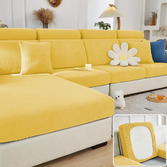 Couch Cushion Covers & Couch Cover for Sectional Sofas, Reversible Non-Slip Sofa Slipcovers, Washable Pet Proof Home Decor Protector (Yellow, Chaise Cover) by Unknown