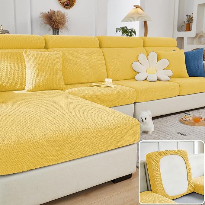 Couch Cushion Covers & Couch Cover for Sectional Sofas, Reversible Non-Slip Sofa Slipcovers, Washable Pet Proof Home Decor Protector (Yellow, Back Cover L) by Unknown