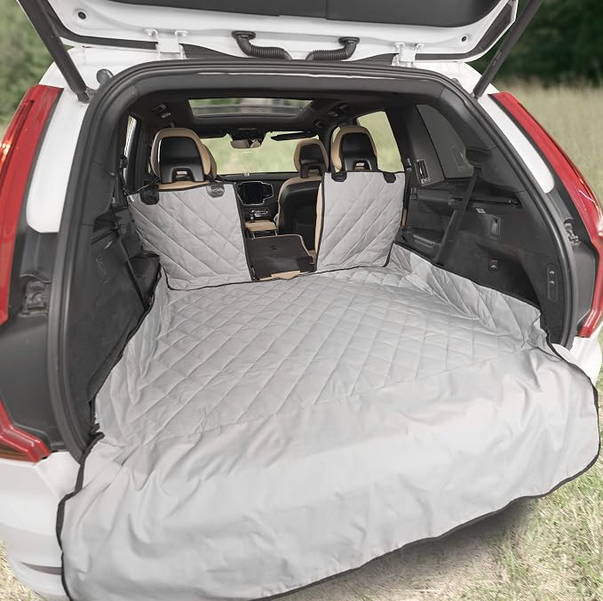 Plush Paws Products Convertible Cargo Liner | Diamond Stitching | Washable & Waterproof Dog Cargo Protection | Cover Car, Truck, & SUV | Nonslip, Tear Resistant Pet Cargo Cover | Regular Grey by PlushPawsProducts%C2%AE