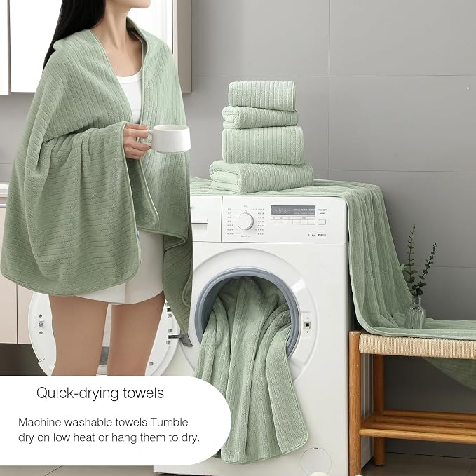 18 Piece Family Bath Towel Set Include 6 Bath Towels,6 Hand Towels and 6 Washcloths Soft Bathroom Towel with Hanging Loops,Highly Absorbent Quick Dry Towels Set for Bathroom,Hotel and Spa-Green - Image 2