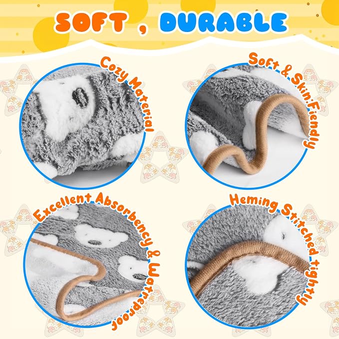 Eilyliafe 6 Pcs Guinea Pig Bedding Cage Liners Small Animal Flannel Blankets Sleep Mat Absorbent Reusable Pet Pee Bedding Pad Cover for Hamster Ferret Chinchilla Rabbit Hedgehog (16 x 24 Inch, Multi) - Image 3