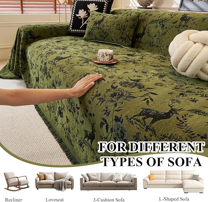 STACYPIK Botanical Floral Print Sofa Cover for Dogs, Vintage Jacquard Green Couch Cover for 3 Cushion Couch, Non Slip Couch Protector for Loveseat, Pet Friendly Sectional Slipcover Washable-71X134IN - Image 6