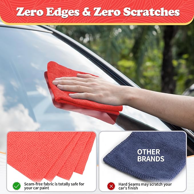 FIXSMITH Microfiber Cleaning Cloth, Shop Towels Bulk, 24 Pack Red Microfiber Towels for Cars, All-Purpose Absorbent Cleaning Rags, Dust Cloth for Automotive, Mechanic, Garage, Bar, 12 x 11 inch - Image 4
