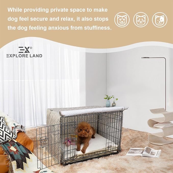 Explore Land Pattern Dog Crate Cover for 36 Inches Wire Cage, Heavy-Duty Polyester 1 2 3 Doors Standard Metal Pet Kennel Enclosure (Vintage Violet) - Image 6