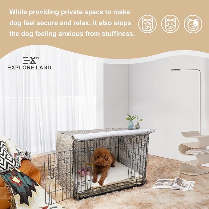 Explore Land Pattern Dog Crate Cover for 30 Inches Wire Cage, Heavy-Duty Polyester 1 2 3 Doors Standard Metal Pet Kennel Enclosure (Vintage Violet) - Image 6