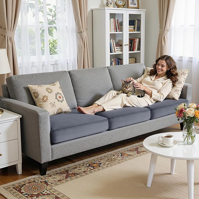 Hokway Velvet Couch Cushion Covers Water Resistant Seat Covers Stretch Sofa Cushion Protector(Small-3PC, Grey) - Image 4