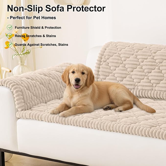 Smiry Couch Cover for Dogs Washable, Non Slip Fuzzy Pet Sofa Protector | Soft Thick Furniture Cover for Sofa, Loveseat and Sectional, Scratch & Pet Hair Resistant (Apricot, 35.4" x 82.7") - Image 11
