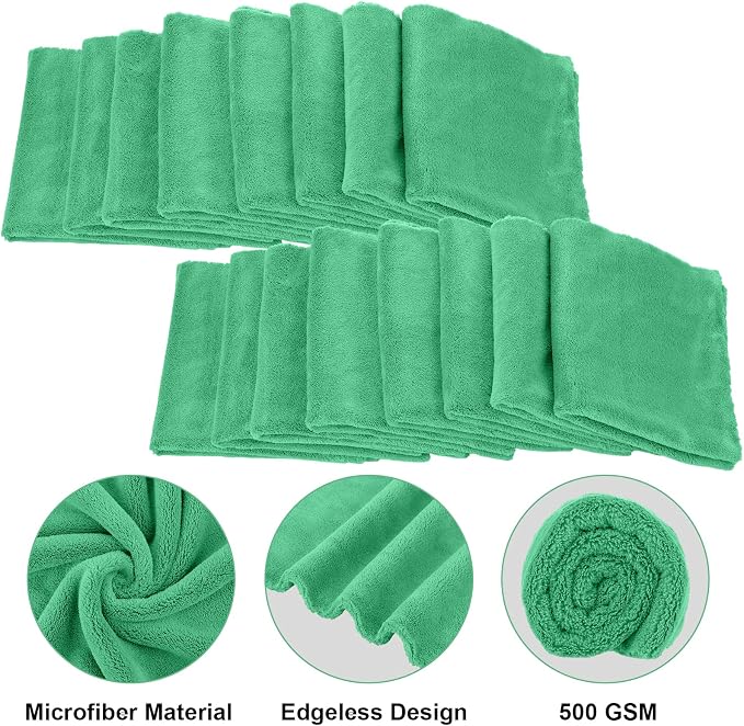 Shimeyao 30 Pcs 16 x 16 Inch Edgeless Microfiber Plush Towels for Cars Detailing Drying Wash Polishing Absorbent Cleaning Cloths, 500 GSM (Grass Green) - Image 4