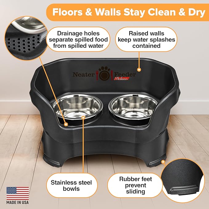 Neater Pet Brands Neater Feeder Deluxe Mess Proof Dog Bowls Elevated for Medium Dogs 19-40 lbs, Made in USA, No Spill Raised Dog Food Bowl Stand Feeding Station, Food and Water Bowl Set, Black - Image 3