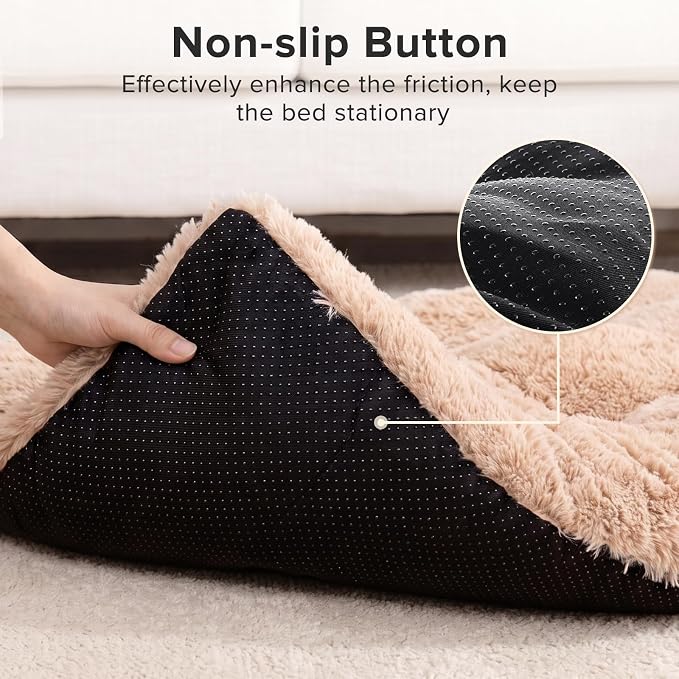 JOEJOY Dog Bed Crate Pad, Deluxe Plush Washable Dog Beds Fulffy Soft Kennel Pad Anti-Slip Pet Sleeping Mat for Medium Small Dogs, 29" x 21", Beige - Image 4