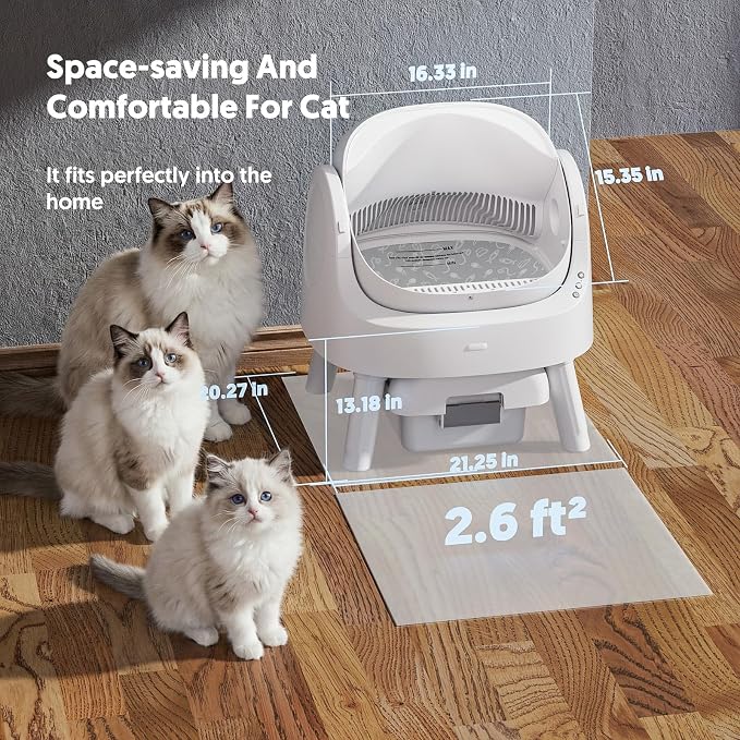 PetPivot Self Cleaning Litter Box, Open Top Automatic Litter Box for Multiple Cats, Multiple Layer Safety Protection, Liners and Mat Included, White - Image 3