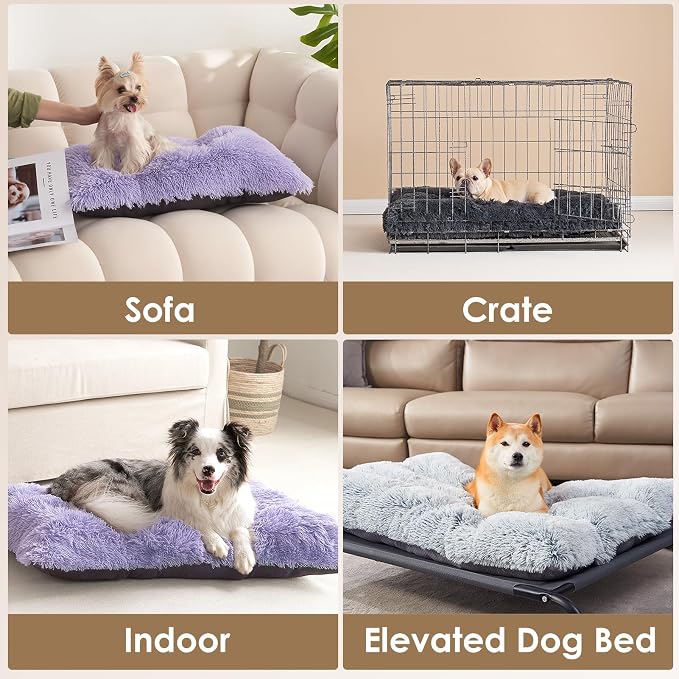 EHEYCIGA Fluffy Dog Crate Bed, Plush Extra Large Dog Pillow, Purple | Xlarge Calming Anti Anxiety Plush Faux Fur Mat for Large size dogs, Washable Soft Warm Dog Pad with Non-Slip Bottom - Image 7