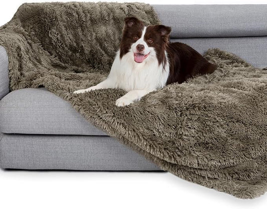 gogobunny Waterproof Dog Blanket for Couch & Furniture Protection - Super Soft Reversible Throw for Large Dogs & Cats, Calming Washable Fur & Sherpa Pet Blanket (33x77 Inch, Stone) by gogobunny
