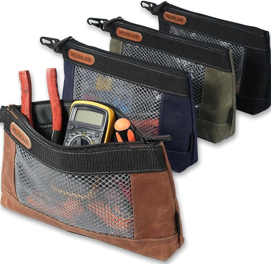 WELKINLAND 4 Piece-Pack Clear Tool Pouch, 12-Inch Tool Pouches, Heavy-Duty Waxed Canvas Zippered Tool Pouch, See-Thru Tool Pouches With Zipper, 4-Color Small Tool Bag by WELKINLAND