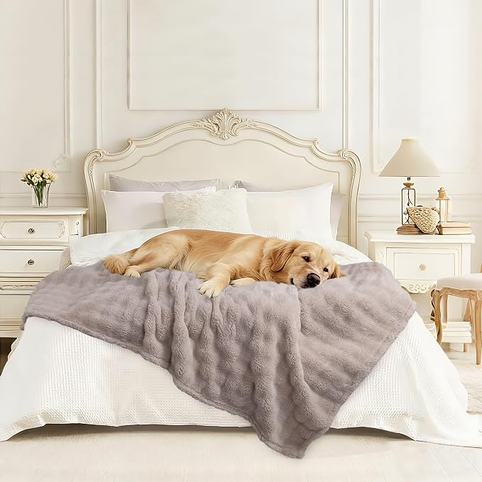 Dog Blankets Washable Pet Blanket - Fluffy Fuzzy Cat Puppy Blanket with Premium 300GSM 3D Fleece Bubble for Pet Kitten Doggy, Linen, 40x60IN - Image 7
