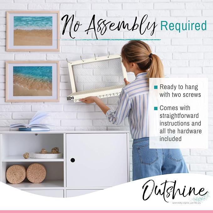 OUTSHINE Large Farmhouse Wall Jewelry Organizer (White) | Wall Organizer For Earrings, Necklace, Bracelet, Hair Accessories | Chicken Wire Earring Holder | For Women, Wife, Mom, Girlfriend - Image 3