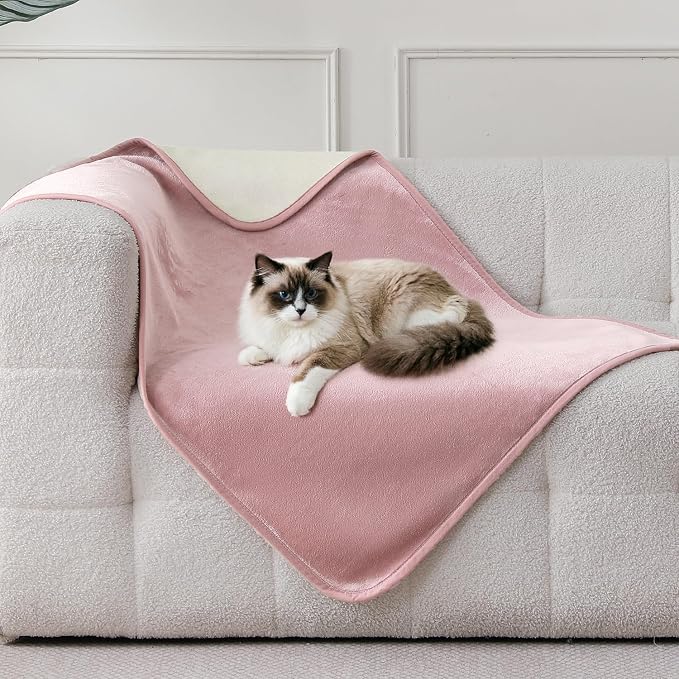 Waterproof Blanket 30"x40" for Dogs Cats, Reversible Waterproof Bed Cover for Pets, Soft Leakproof Blanket for Bed Couch Sofa Furniture Protector, Dusty Pink/Off White by Yaning