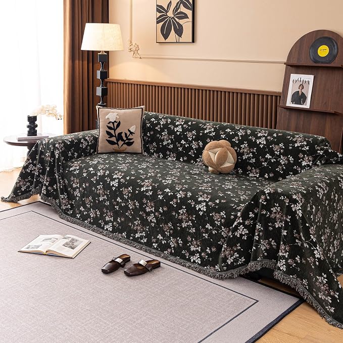 ROOMLIFE Couch Cover 3 Cushion Sofa, Washable Non Slip Furniture Sofa Protector Cover, Soft Chenille Sofa Slipcovers Sectional L Shape Dogs Couch Cover Throw Blanket with Tassels 71''X150'' - Image 3