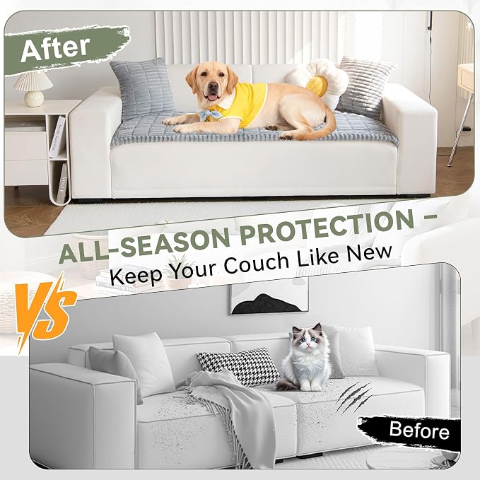 OTOB Dog Couch Cover Washable Non Slip Pet Friendly Sofa Couch Protector | Light Gray, 27.6" x 70.9", All Seasons, Soft Fuzzy Plush, Sofa Covers for Pets, Breathable, Thick Wear-Resistant - Image 2