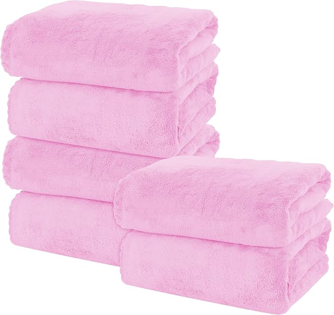 MOONQUEEN 6 Pack Premium Bath Towel Set - Quick Drying - Microfiber Coral Velvet Highly Absorbent Towels - Multipurpose Use as Bath Fitness, Bathroom, Shower, Sports, Yoga Towel (Frozen Berry) by MOONQUEEN
