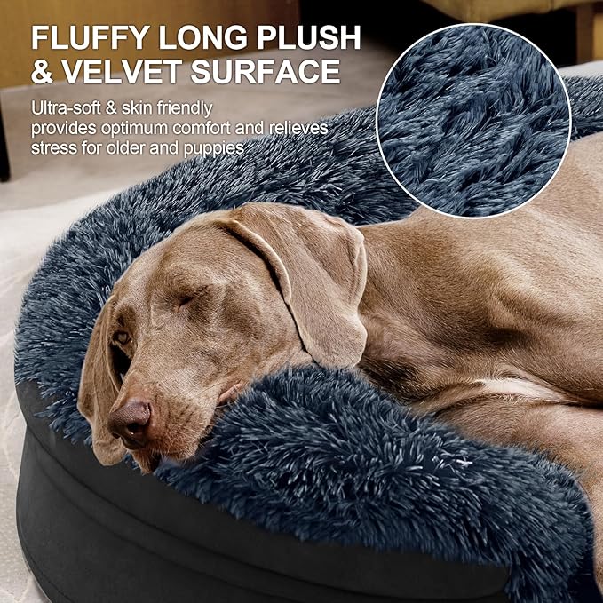 iweepet Fluffy Orthopedic Dog Beds for Large & Extra Large Dogs, 41" Calming Dog Sofa Bed with Supportive 28D Egg-Crate Foam, Removable Washable Cover, Waterproof Lining, for Puppy,Senior,Sick - Image 4