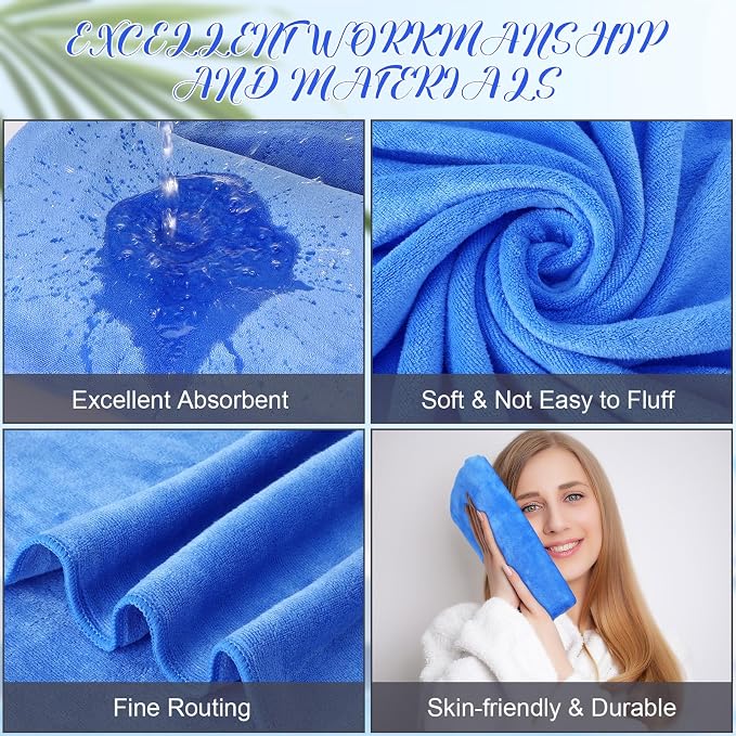 SmoothNovelty 16 Pack Microfiber Bath Towels Bulk 27'' x 60'' Oversized Beach Towel Highly Absorbent Extra Large Soft Drying for Shower Pool Salon Sauna Bathroom Gym Party (Simple,Royal Blue) - Image 3
