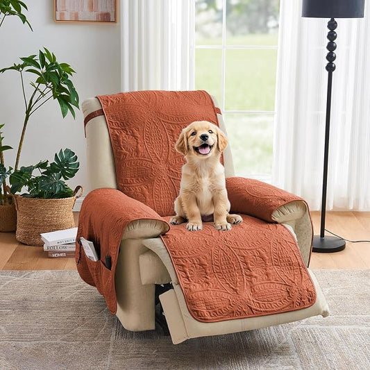 Orange Quilted Recliner Covers, Waterproof Recliner Chair Covers, Lazy Boy Chair Covers, Pet Friendly Recliner Slipcover for Dogs, Washable Sofa Couch Cover (Recliner 22", Burnt Orange) by Pamhaven