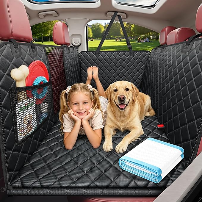 URPOWER XL Hard Bottom Dog Seat Cover for Full-Size Truck Back Seat | 400 lbs Support, 45% More Space, Waterproof, Mesh Window, Scratch Resistant, Non-Slip, Easy Care, Pee Pad Included by URPOWER