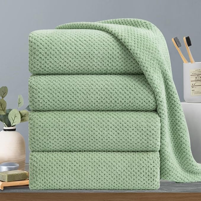 Extra Large Bath Towels Set 35x70 Inches - Green Luxury 600 GSM Oversized Bath Sheet Towel,Ultra Soft Microfiber - Quick Dry,Highly Absorbent Shower Towels Spa Hotel Bathroom Towel Set (4-Pack) by Hailea