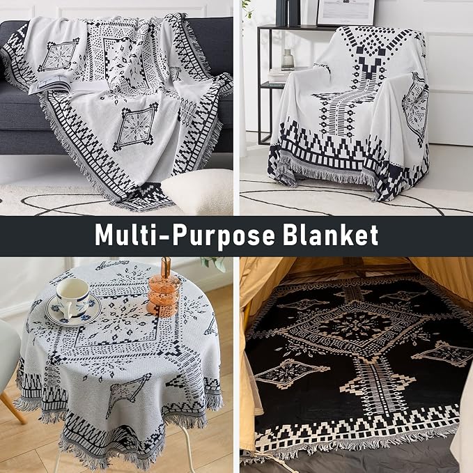 Homcosan Sofa Slipcovers Towel Reversible Couch Cover for 3 Seat Cushion Blanket Sofa Cover Geometrical Couch Slipcovers with Tassels Couch Protector for Pets, Kids （X-Large - Image 6