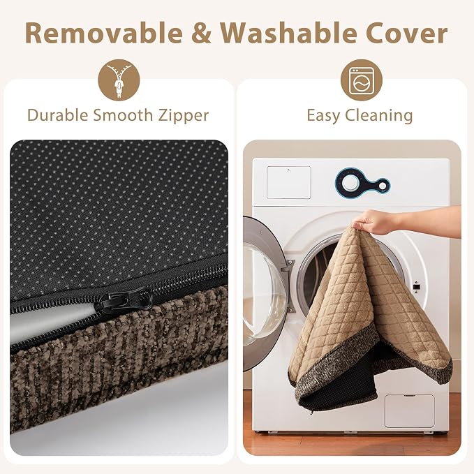 JOEJOY Orthopedic Medium Dog Bed, Washable Dog Crate Bed Medium Sized with Removable Cover, Egg Memory Foam Pet Beds, Brown, 29"x18" - Image 8