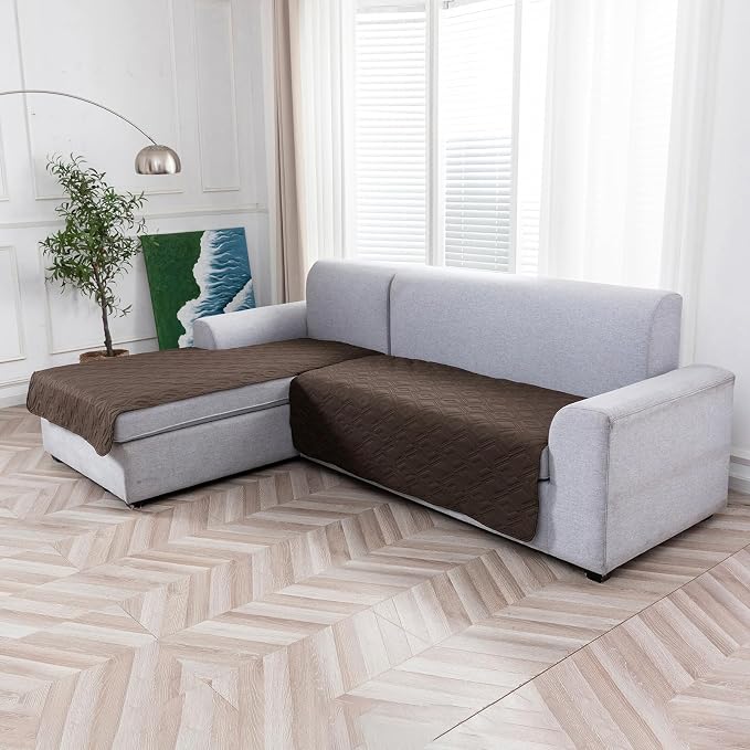 Genina 100% Waterproof Sectional Couch Covers for L Shaped Chaise Lounge Left, Anti-Slip Sectional Cover Furniture Protector Couch Cover for Dogs Pets, 1 Piece (Coffee, Left Chaise Cover) - Image 7