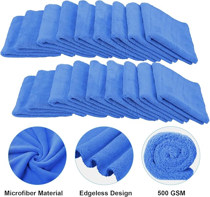 Shimeyao 30 Pcs 16 x 24 Inch Edgeless Microfiber Plush Towels for Cars Detailing Drying Wash Polishing Absorbent Cleaning Cloths, 500 GSM (Dark Blue) - Image 3
