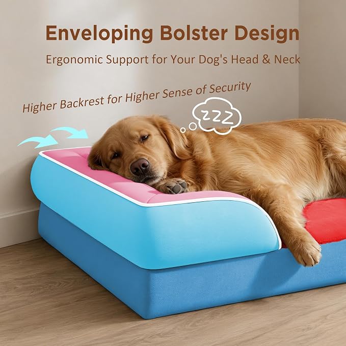 Comfort Expression Orthopedic Dog Bed for Extra Large Dogs with Bolster | Waterproof Dog Couch Bed with Washable Cover & Non-Slip Bottom, Supportive Egg Crate Foam XL Pet Bed, 45x35 Inch - Image 3