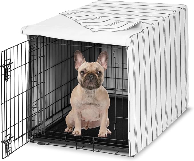 Sweet Jojo Designs 30in. Small/Medium Dog Crate Cover (White and Grey Stripe) Pet Cage, Kennel Covers (Modern, Neutral, Contemporary, Striped, Elegant, Pinstriped, Minimalist, Gray Stripes) by SweetJojoDesigns