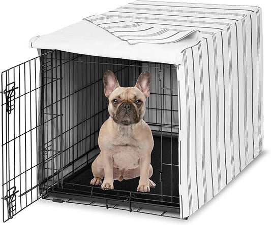 Sweet Jojo Designs 30in. Small/Medium Dog Crate Cover (White and Grey Stripe) Pet Cage, Kennel Covers (Modern, Neutral, Contemporary, Striped, Elegant, Pinstriped, Minimalist, Gray Stripes) by SweetJojoDesigns