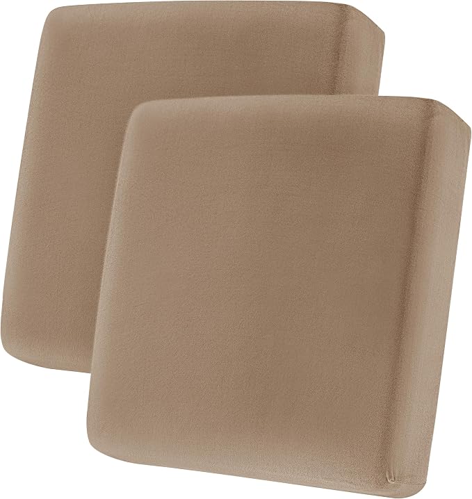 CHUN YI Velvet Couch Cushion Covers, 2PC Water Resistant Loveseat Cushion Covers for 2 Cushion Couch, Individual Seat Cushion Covers Cushion Protector Slipcovers for Pets (2 Pack, Camel) by CHUNYI