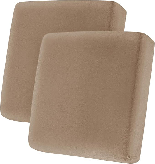 CHUN YI Velvet Couch Cushion Covers, 2PC Water Resistant Loveseat Cushion Covers for 2 Cushion Couch, Individual Seat Cushion Covers Cushion Protector Slipcovers for Pets (2 Pack, Camel) by CHUNYI