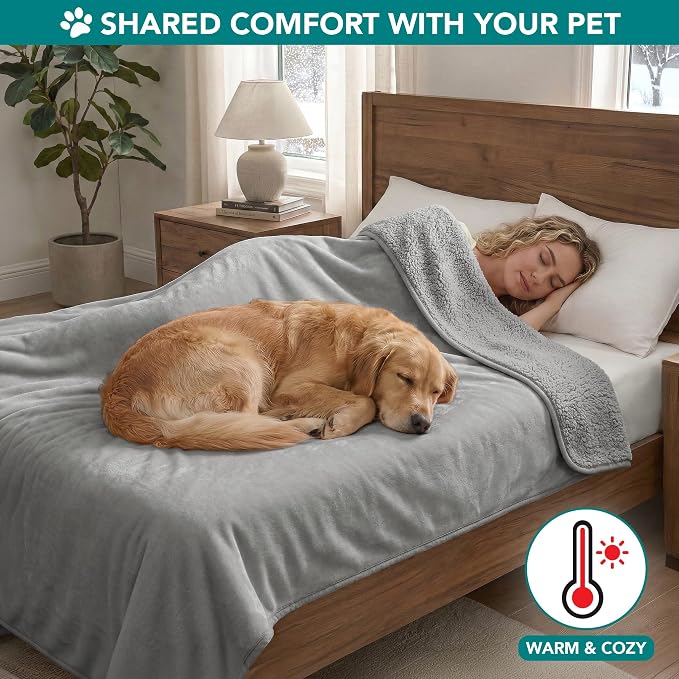 PetAmi Premium Waterproof Dog Blanket for Large Dogs, Reversible Sherpa & Flannel Fleece, Leakproof Pet Throw for Couch Protection, Soft Plush Furniture Protector for Cats, Washable, 60x80 Light Grey - Image 4