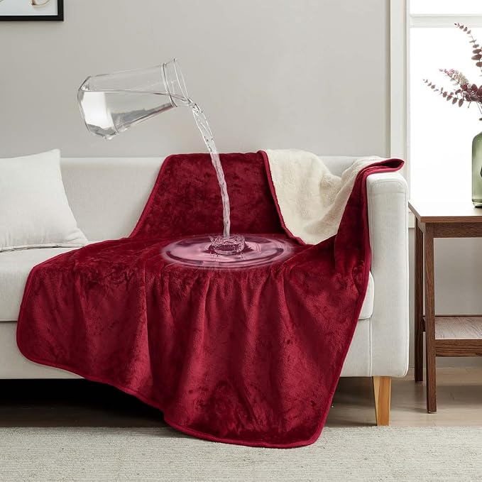 Waterproof Blanket for Bed, Couch & Sofa, Reversible Sherpa & Flannel Throw Blanket, Leakproof Soft Washable Furniture Protector for Pets & Home (Red, 40"x60") by Unknown