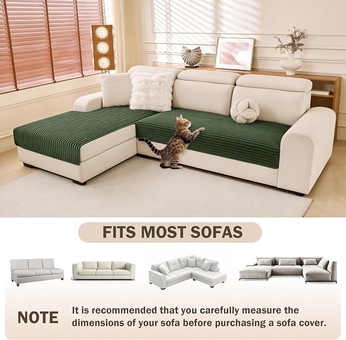 MEETSKY 100% Waterproof Couch Covers for Pets, 2 Pieces Non Slip Couch Covers for Sofa L Shape, Washable Sofa Cover for 3 Cushion, Sofa Slipcover for Pets, Moss Green, XXX-Large, 35"x70.9"+35"x82.7" - Image 2