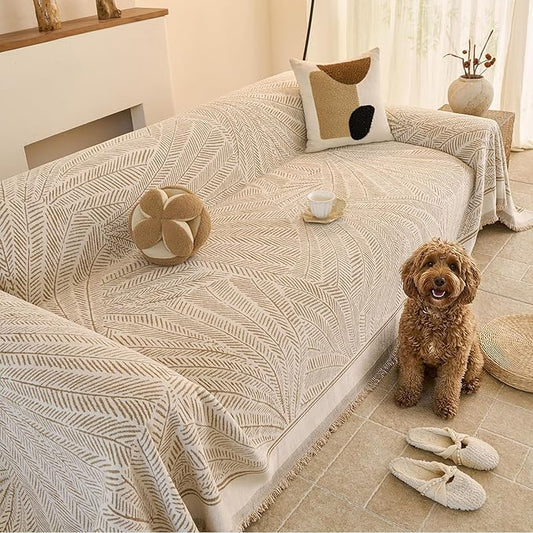 Couch Cover for Dogs Washable Sofa Cover, Sectional Couch Covers, Sofa Covers for 2 Cushion Couch, Non Slip Stripe Sofa Slipcovers Furniture Protector (Khaki, 91 * 134) by Unknown