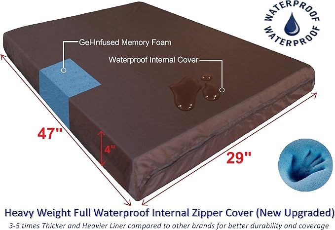 Dogbed4less XL Orthopedic Memory Foam Dog Bed with Washable Suede Cover, Waterproof Case and Extra Pet Bed Cover, Fit 48"X30" Crate, Khaki - Image 6