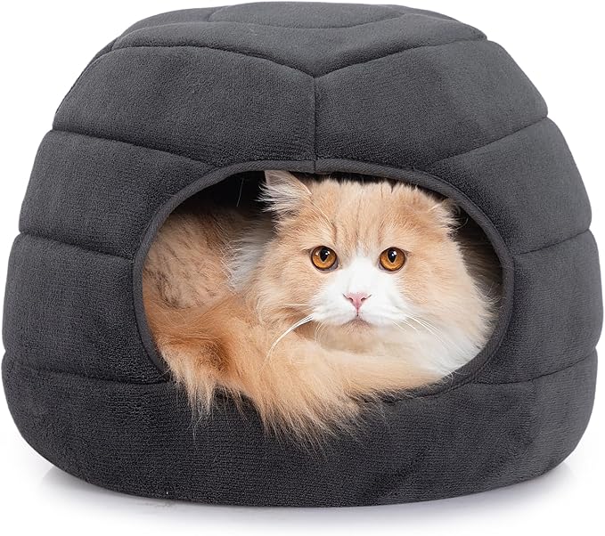 Hollypet Cat Bed Cave for Indoor Cats for Pets up to 15 lbs, Gray | Warm Cat Bed Cats Igloo Cave Condo, Covered Kitty House with Removable Washable Cushion, Cozy Enclosed Pet Bed for Small Dogs by Hollypet